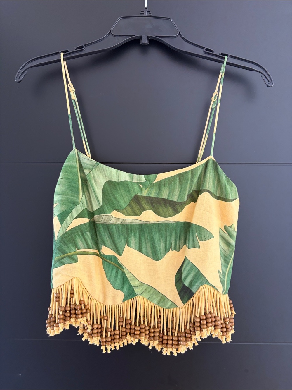 FARM Rio Yellow & Green Botanical Fruit Print Beaded Fringe Top